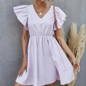 Solid Tie Back V Neck Dress
